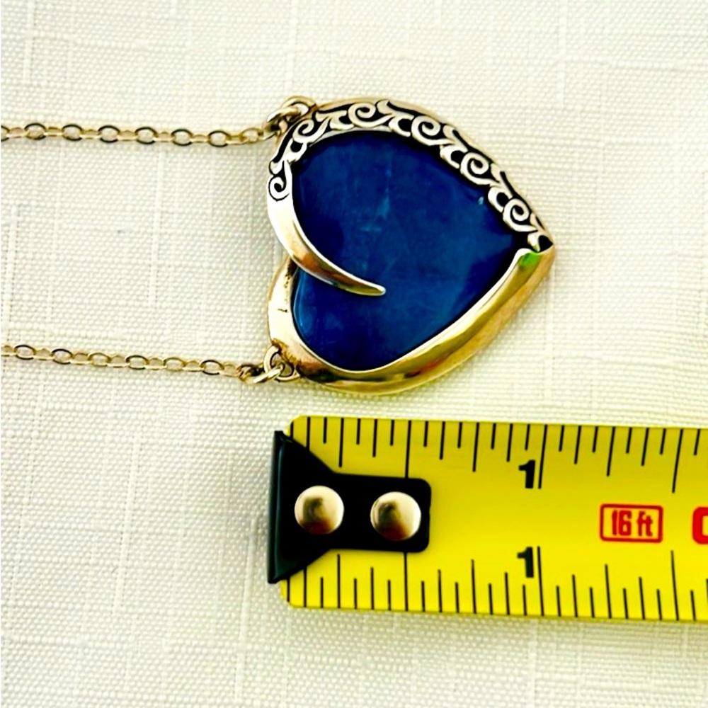 Vintage / Filigree Natural Lapis Heart Necklace / Sterling Silver - Picture 9 of 12